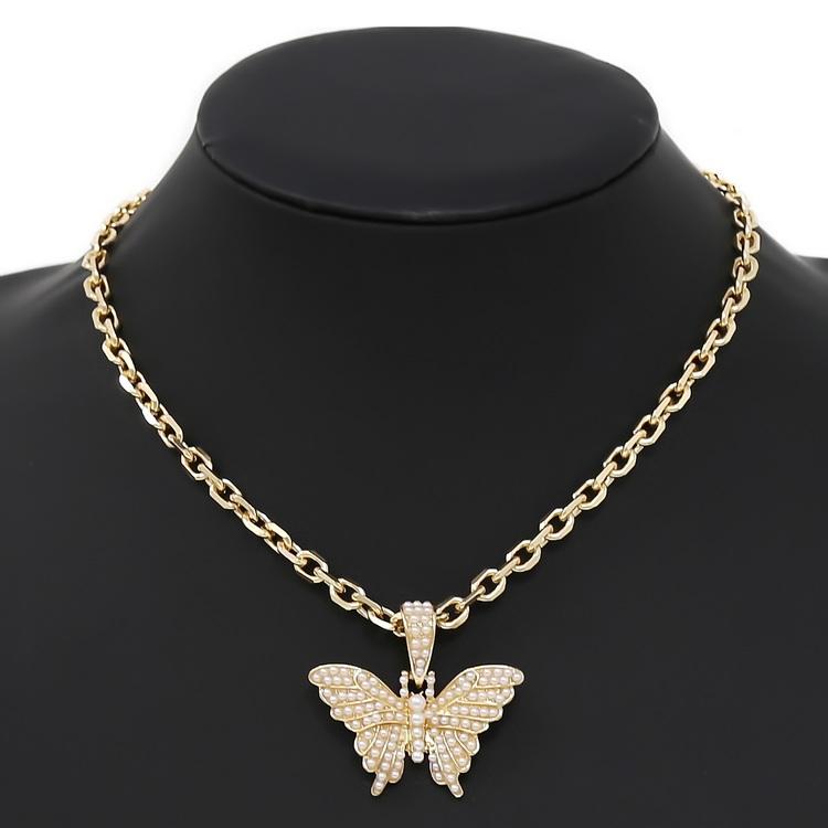 GLASS STONE BUTTERFLY CHAIN NECKLACE