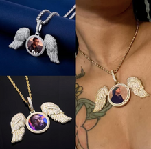 Load image into Gallery viewer, *PRE ORDER* CUSTOM MADE PHOTO ANGEL WING MEDALLION NECKLACE WITH ROPE CHAIN
