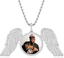 Load image into Gallery viewer, *PRE ORDER* CUSTOM MADE PHOTO ANGEL WING MEDALLION NECKLACE WITH ROPE CHAIN
