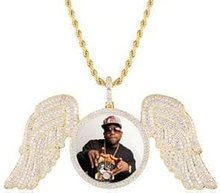 Load image into Gallery viewer, *PRE ORDER* CUSTOM MADE PHOTO ANGEL WING MEDALLION NECKLACE WITH ROPE CHAIN
