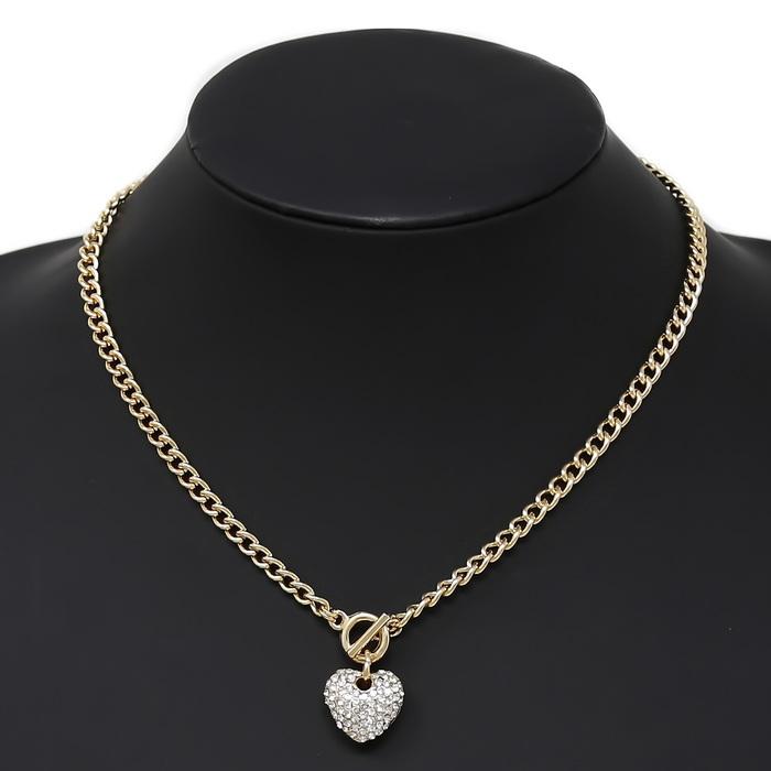 GLASS STONE HEART SHORT CHAIN NECKLACE